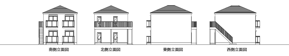 外階段 4世帯タイプの立面図